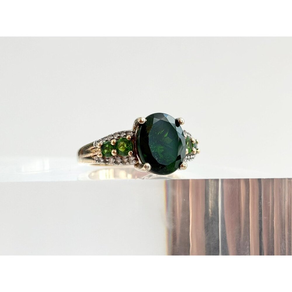 Chrome Diopside Sterling Silver Gilt (Vermeil) Gemstone Vintage Cocktail Ring 7 - Picture 2 of 10